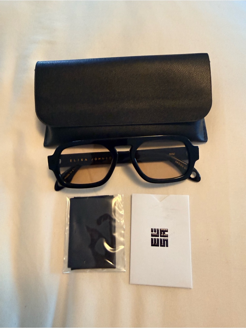 Elisa Johnson Black Rectangular Eyeglass Frames with Case